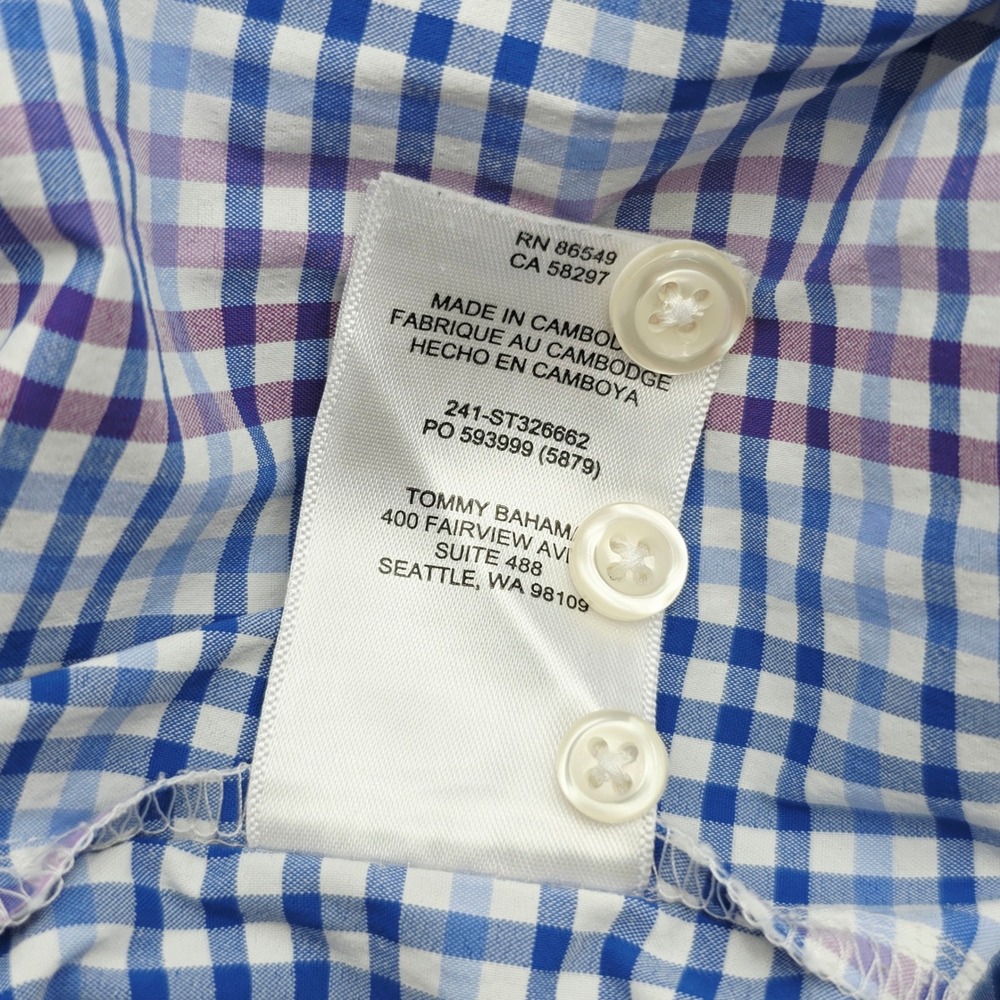 Tommy Bahama The Siesta Key Mens XL Blue Purple Gingham Check Button Down Shirt - Picture 10 of 10